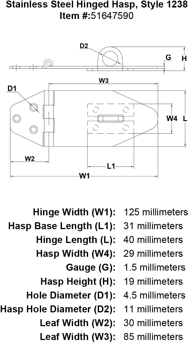 Type 304 Stainless Hinged Hasps