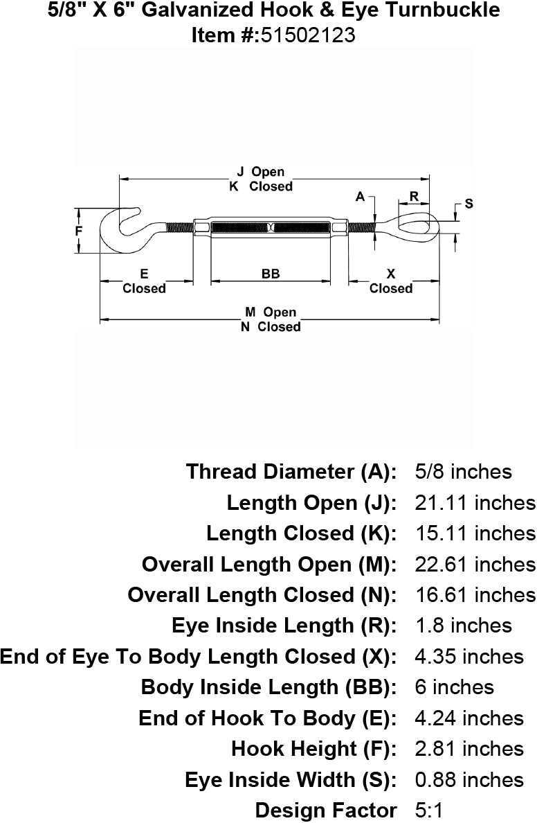 Galvanized Hook & Eye Turnbuckle