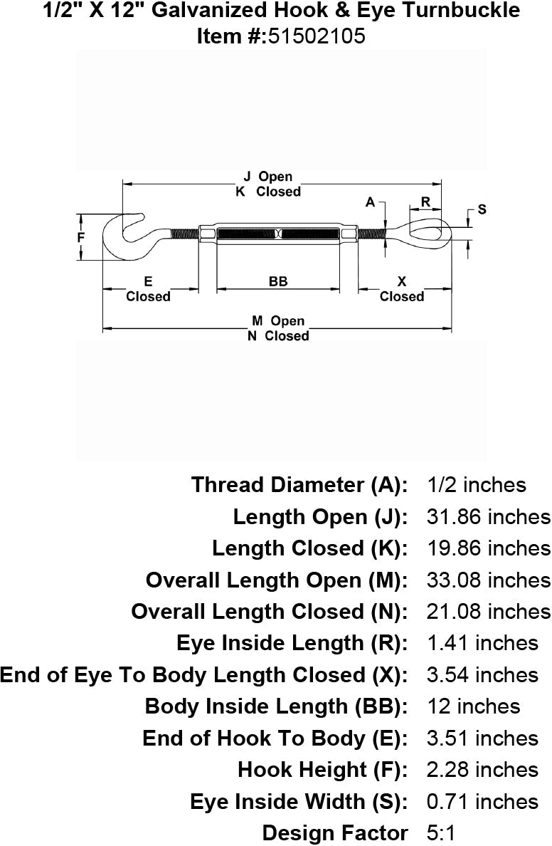 Galvanized Hook & Eye Turnbuckle