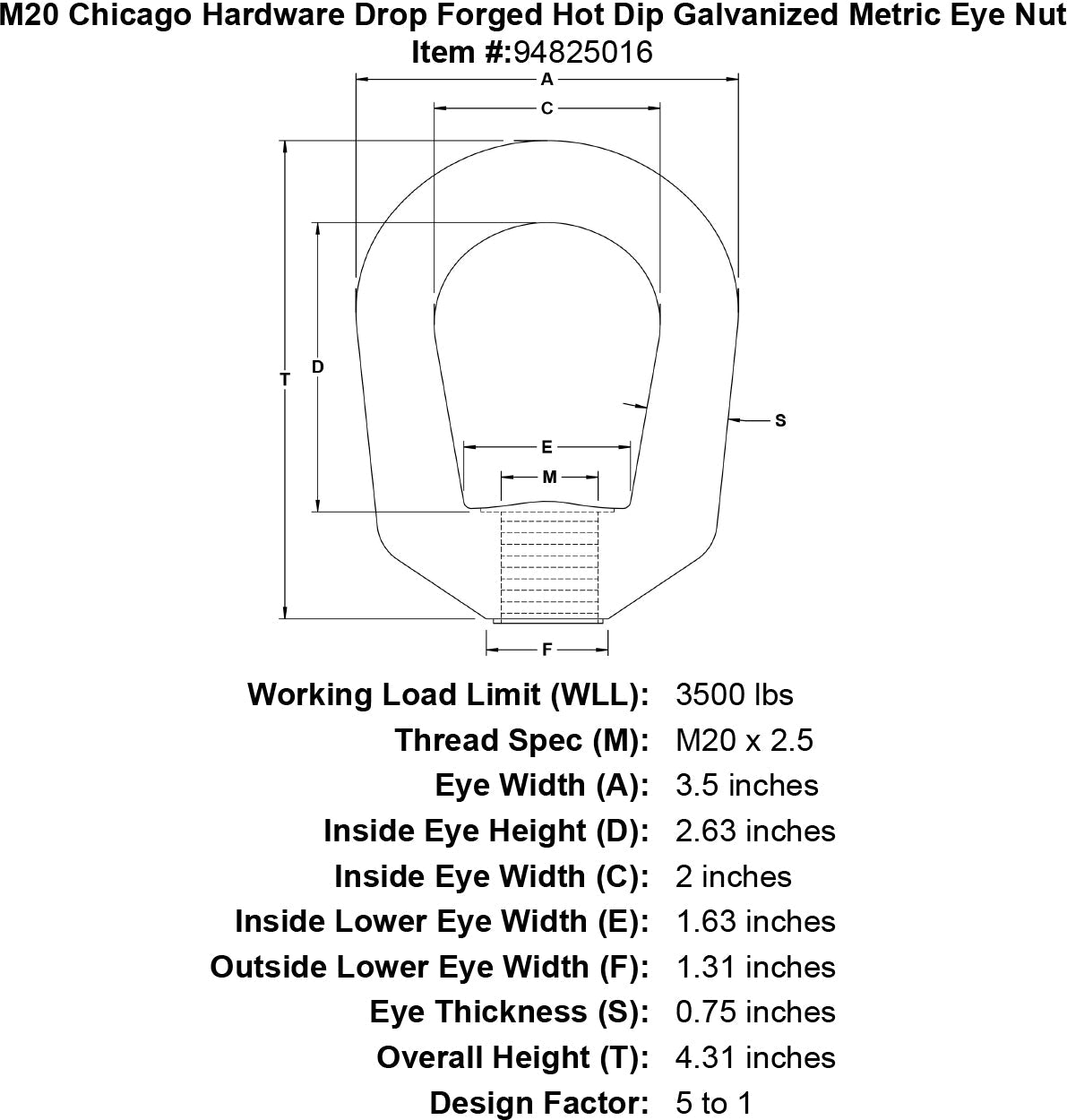 Chicago Hardware Drop Forged Hot Dip Galvanized Metric Eye Nuts