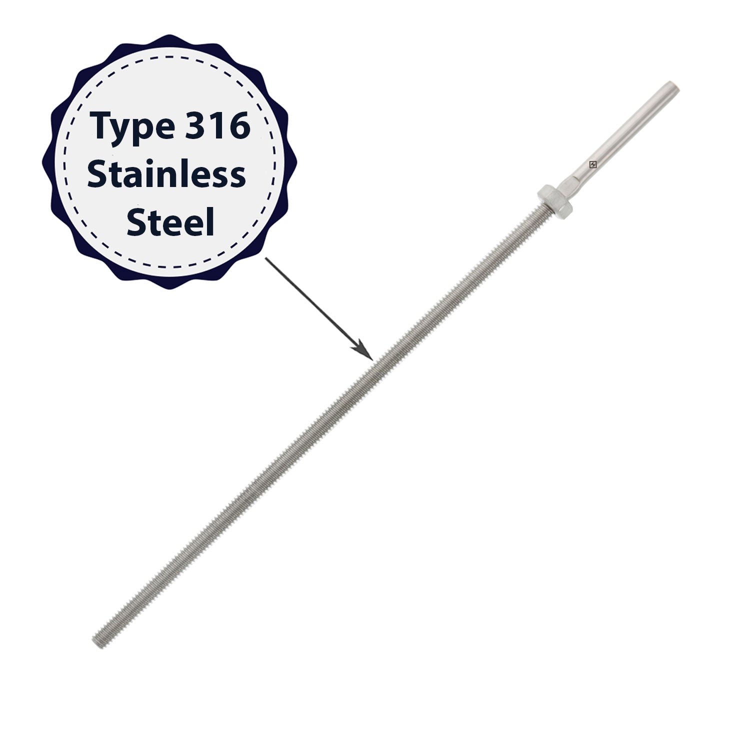 Stainless Cable Railing Extra Long Threaded Stud