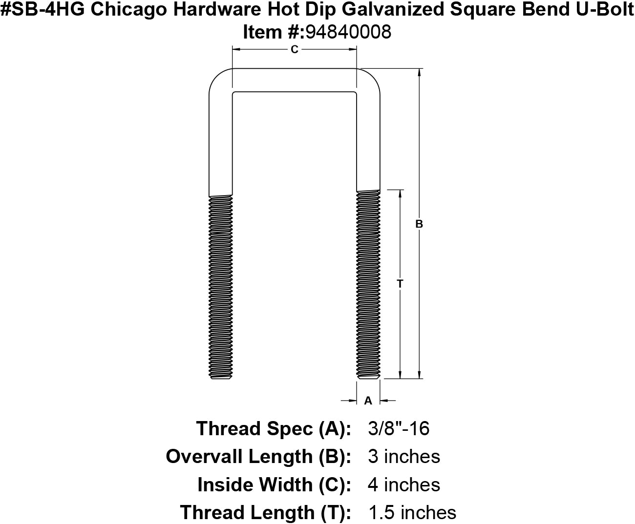 Chicago Hardware Hot Dip Galvanized Square Bend U-Bolts