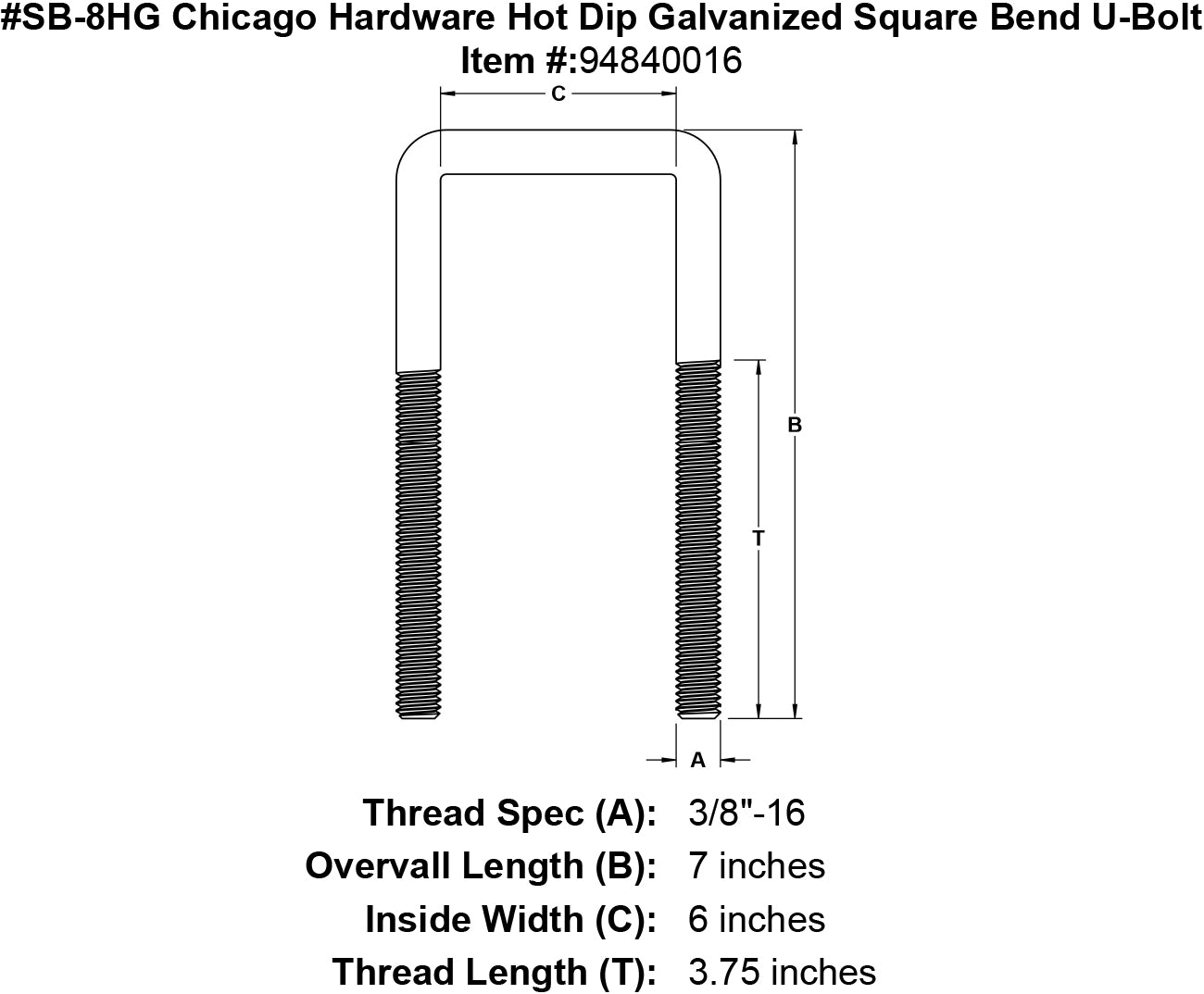 Chicago Hardware Hot Dip Galvanized Square Bend U-Bolts