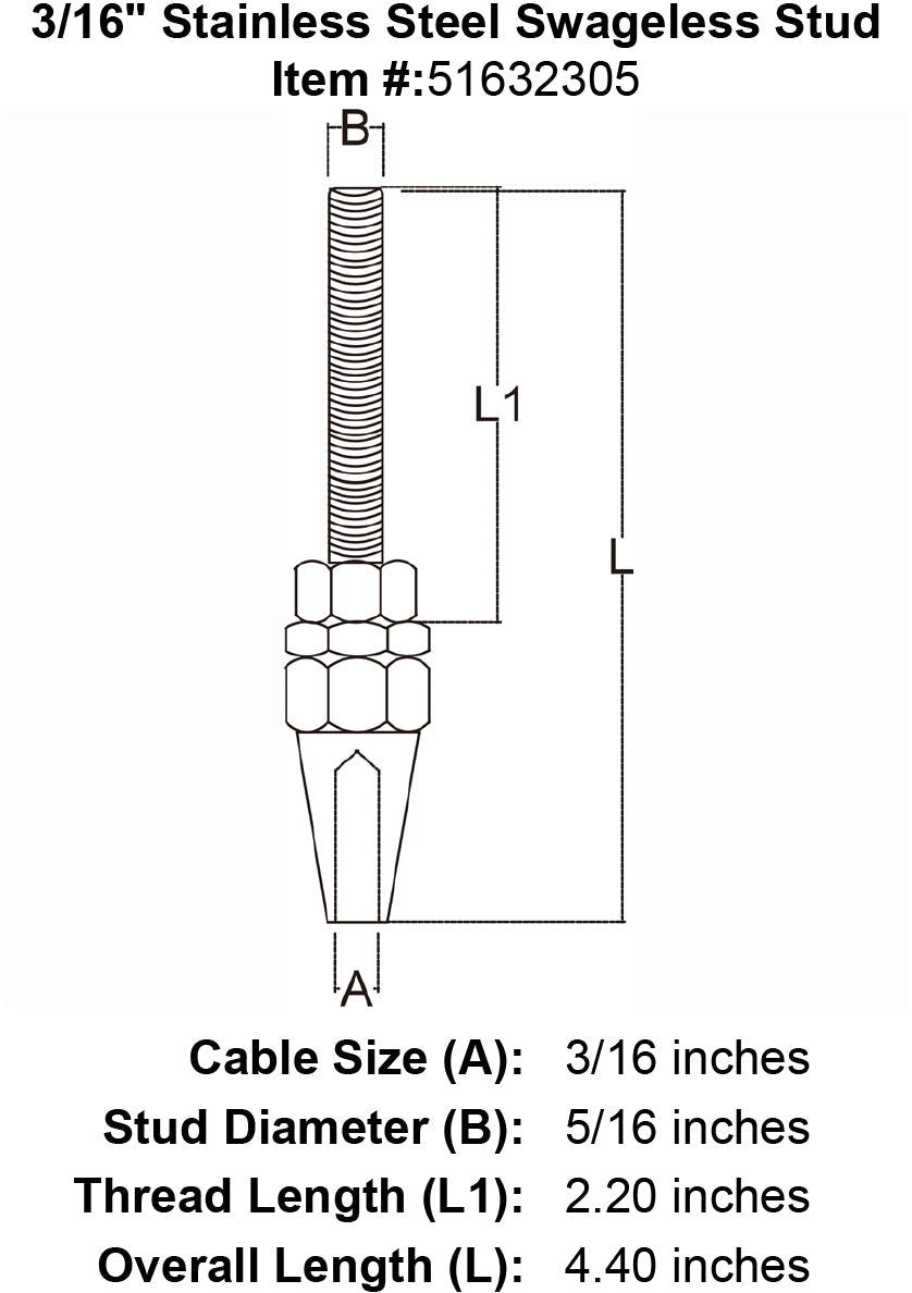 Stainless Steel Swageless Stud