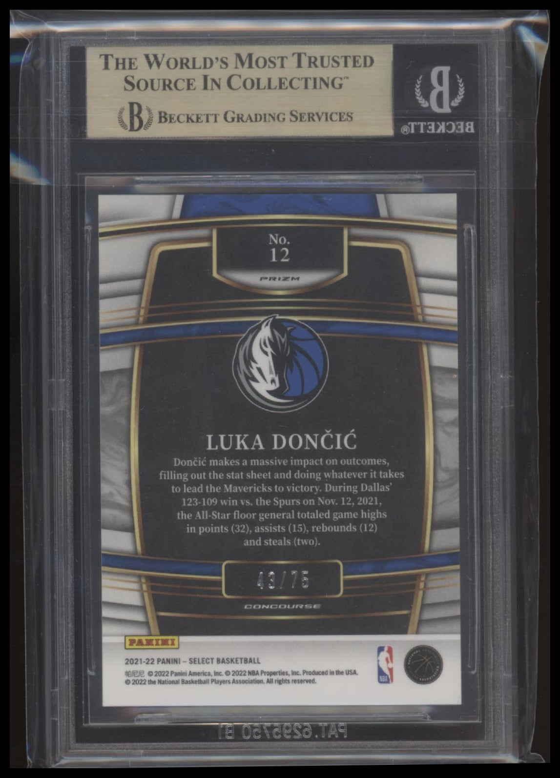 Luka Doncic 2021-22 Select Prizms Neon Green #12 BGS 9.5