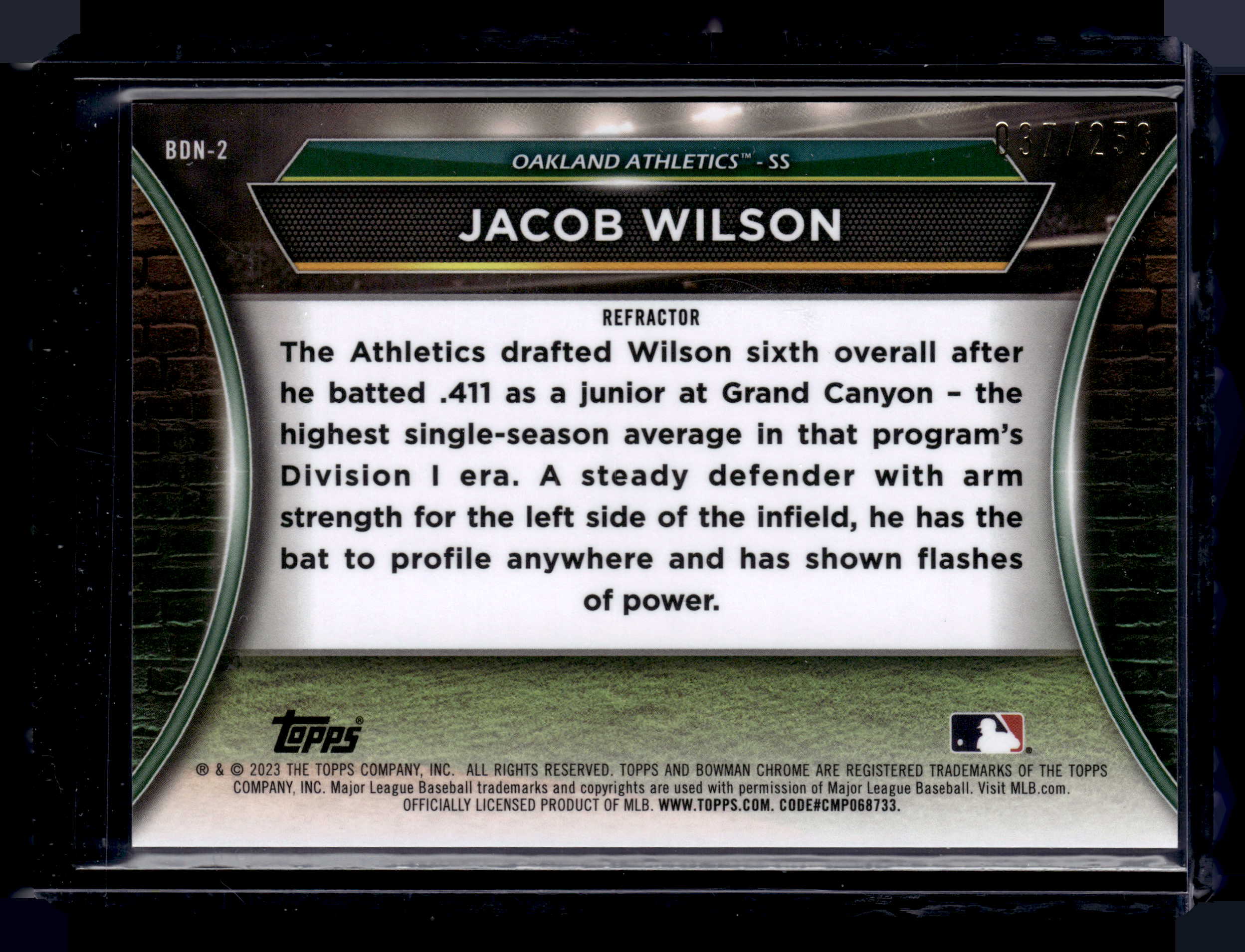 Jacob Wilson Bowman Draft Night Bowman Chrome Refractors #bdn-2 37/250
