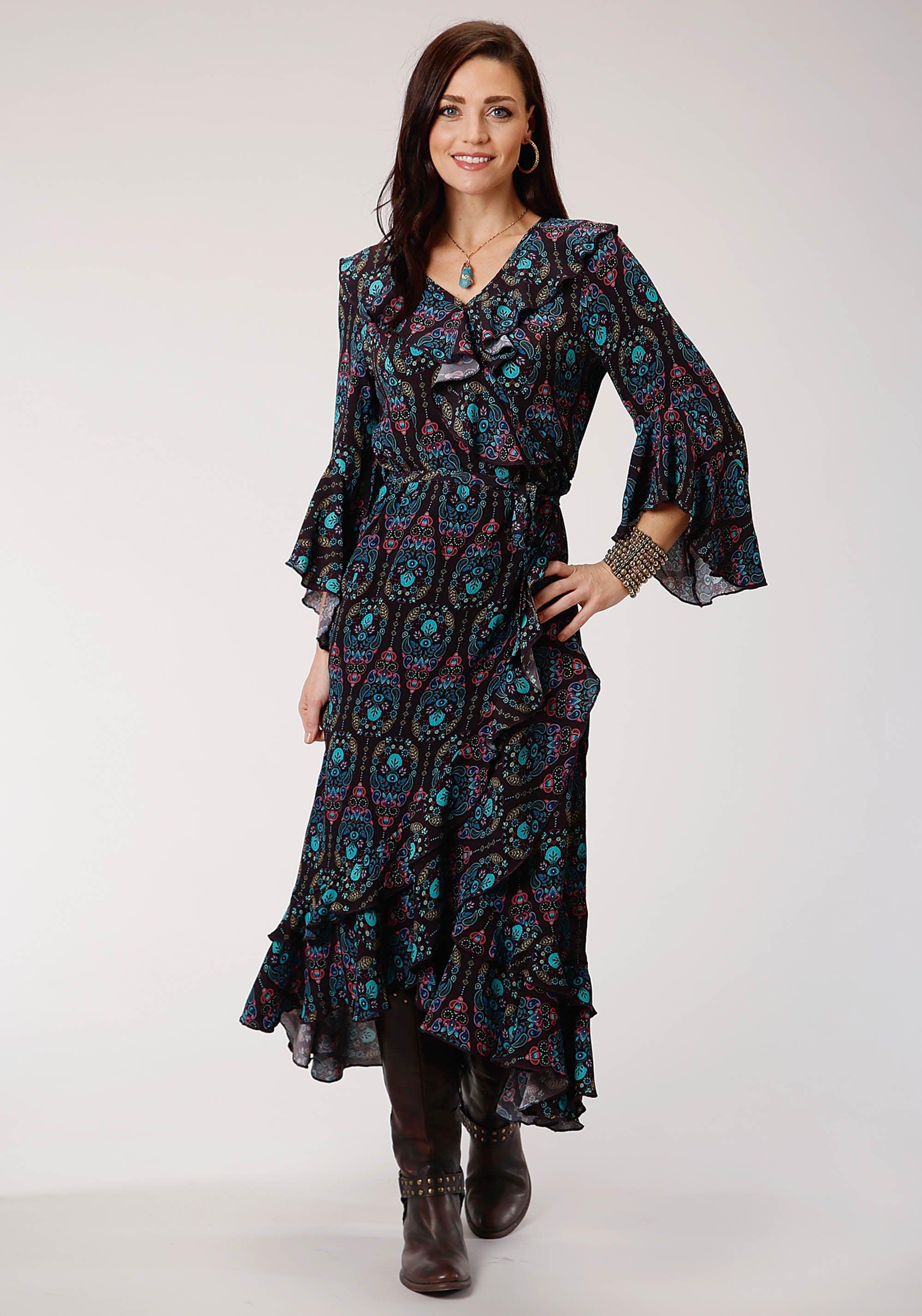 ROPER WOMENS PURPLE JEWEL TONE PAISLEY PRINT LONG SLEEVE DRESS