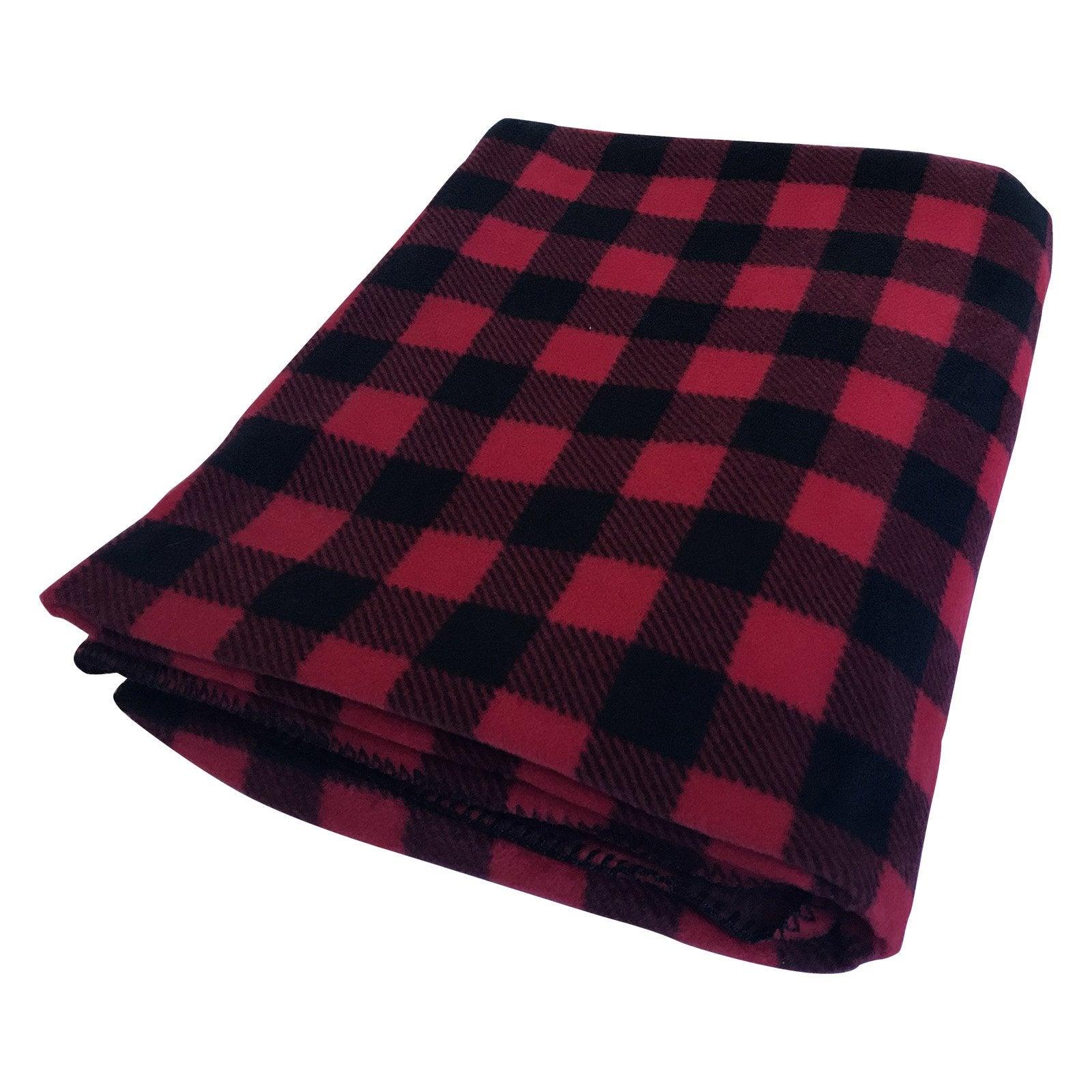 Buffalo Check Pattern Fleece Western Blanket in Red & Black