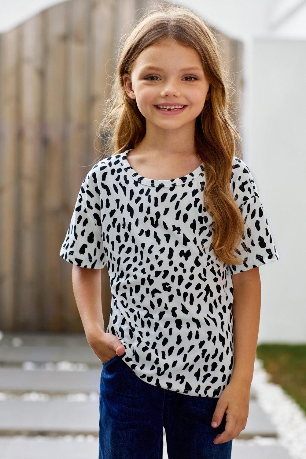 Girls Leopard Dropped Shoulder Tee