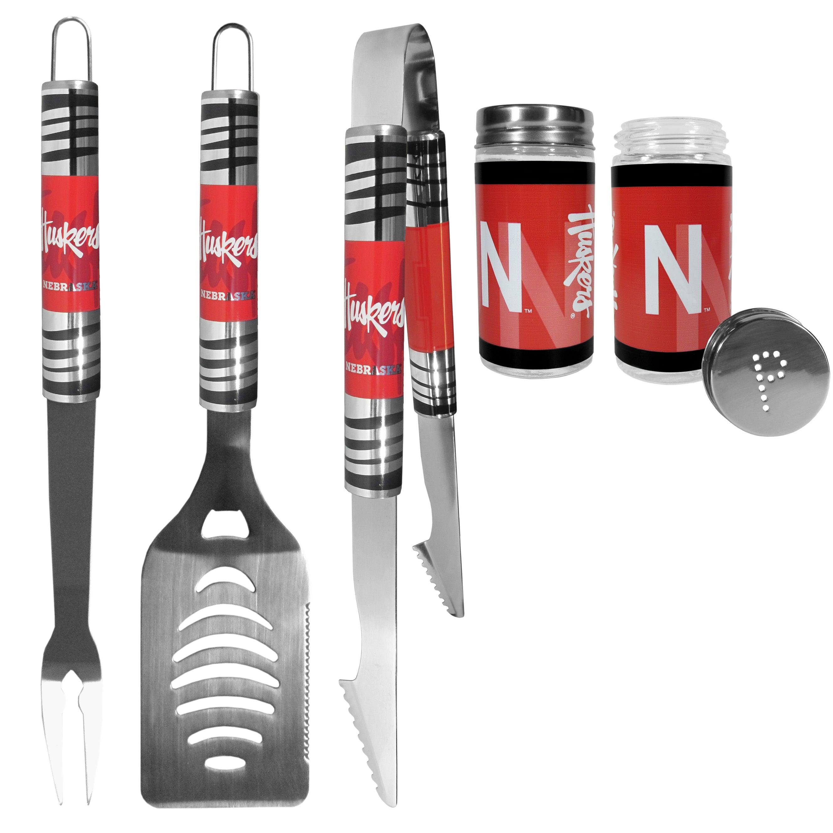 Nebraska Cornhuskers 3 pc Tailgater BBQ Setand Salt and Pepper Shaker Set