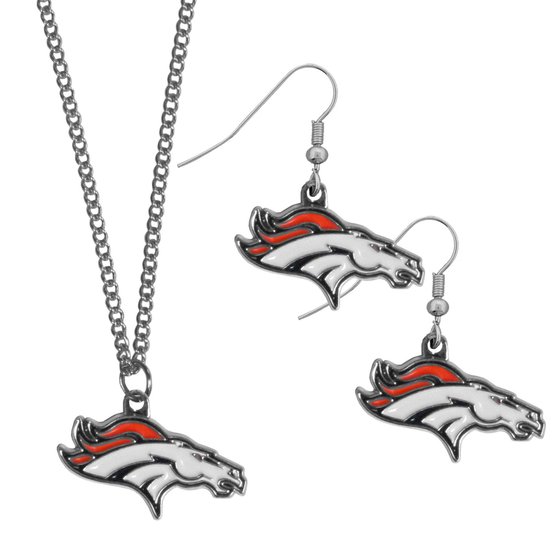 Denver Broncos Dangle Earrings and Chain Necklace Set