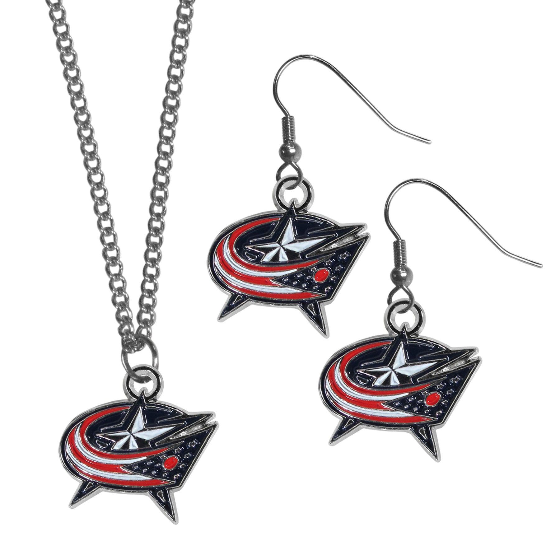 Columbus Blue Jackets? Dangle Earrings and Chain Necklace Set