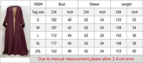 عباية 1969# بأساور مطاطية وأكمام واسعة للغاية وطيات متوسطة وجيوب جانبية - CHAOMENG MUSLIM SHOP