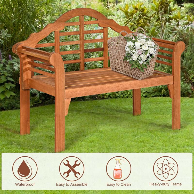 Eletriclife 49 Inch Eucalyptus Wood Outdoor Folding Bench with Backrest Armrest