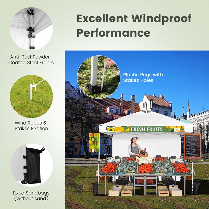 Eletriclife 10 x 10 Feet Foldable Commercial Pop-up Canopy with Roller Bag and Banner Strip