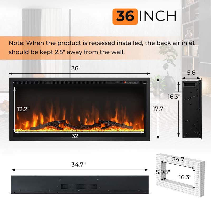 Eletriclife Electric Fireplace in-Wall Recessed with Remote Control