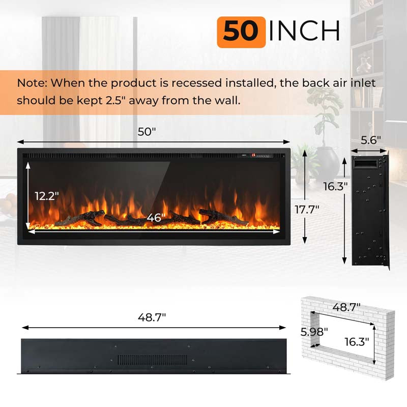 Eletriclife Electric Fireplace in-Wall Recessed with Remote Control