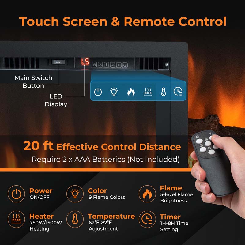 Eletriclife Electric Fireplace in-Wall Recessed with Remote Control