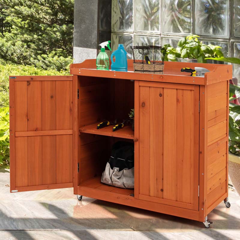 Eletriclife Outdoor Storage Cabinet with Removable Shelf and 4 Universal Wheels