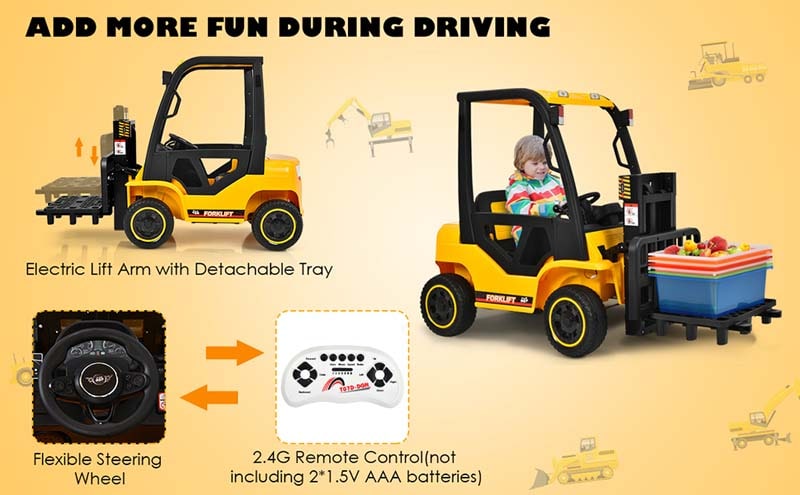 Eletriclife 12V Kids Ride On Forklift with Remote Control and Back Trunk