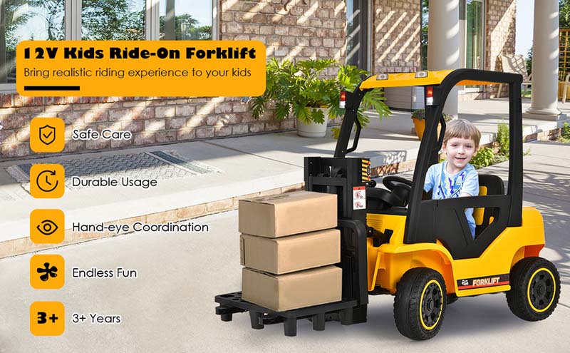 Eletriclife 12V Kids Ride On Forklift with Remote Control and Back Trunk