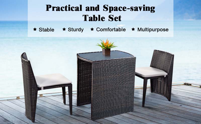 Eletriclife 3 Pcs Wicker Patio Cushioned Outdoor Chair and Table Set