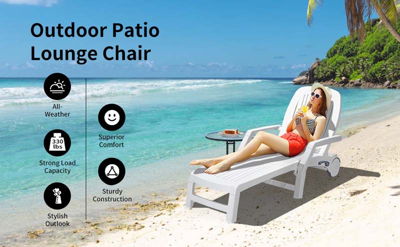 Eletriclife Adjustable Patio Sun Lounger with Weather Resistant Wheels