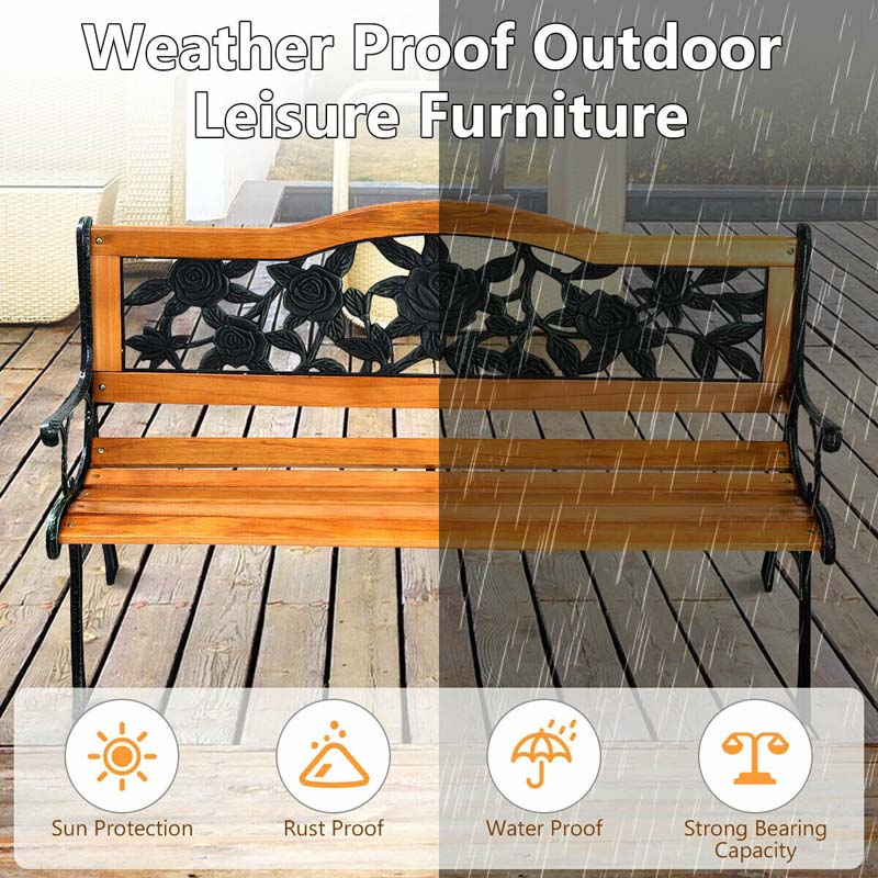 Eletriclife Park Garden Iron Hardwood Furniture Bench Porch Path Chair