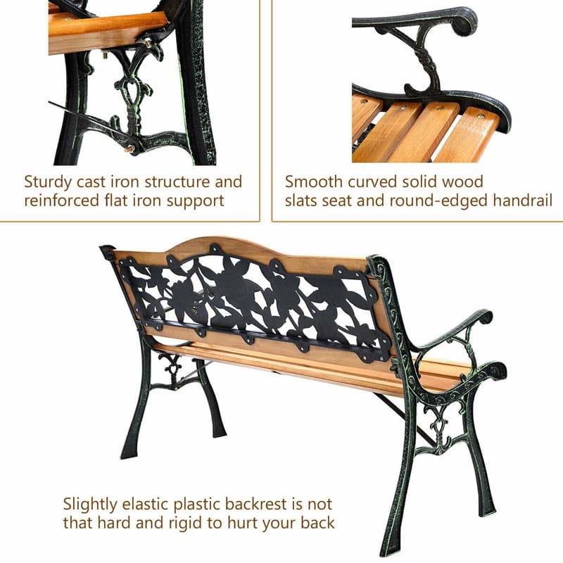 Eletriclife Park Garden Iron Hardwood Furniture Bench Porch Path Chair