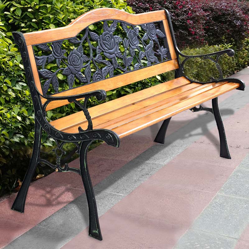 Eletriclife Park Garden Iron Hardwood Furniture Bench Porch Path Chair
