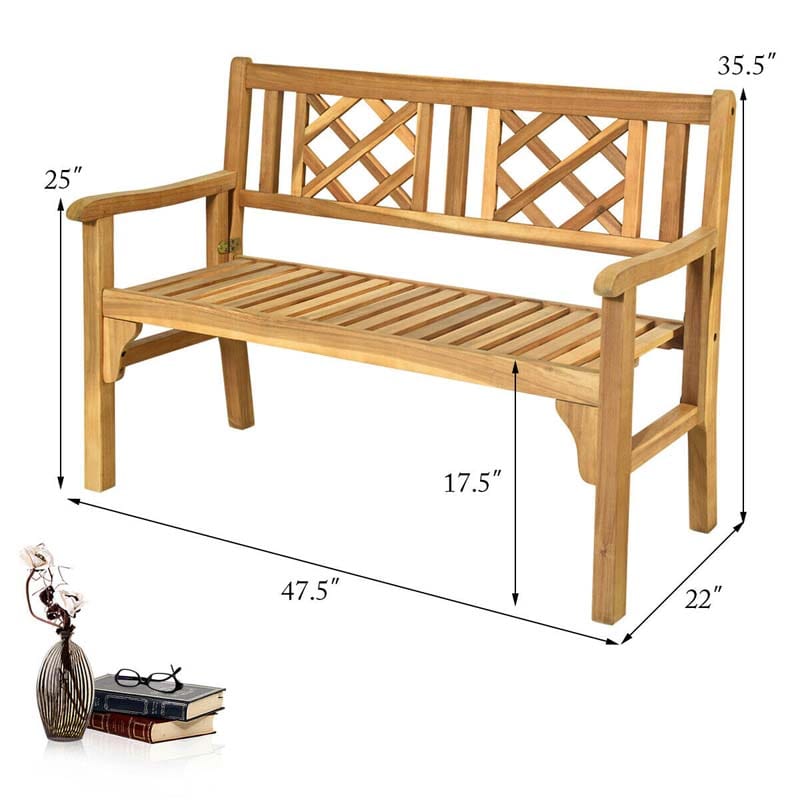 Eletriclife Patio Foldable Bench with Curved Backrest and Armrest