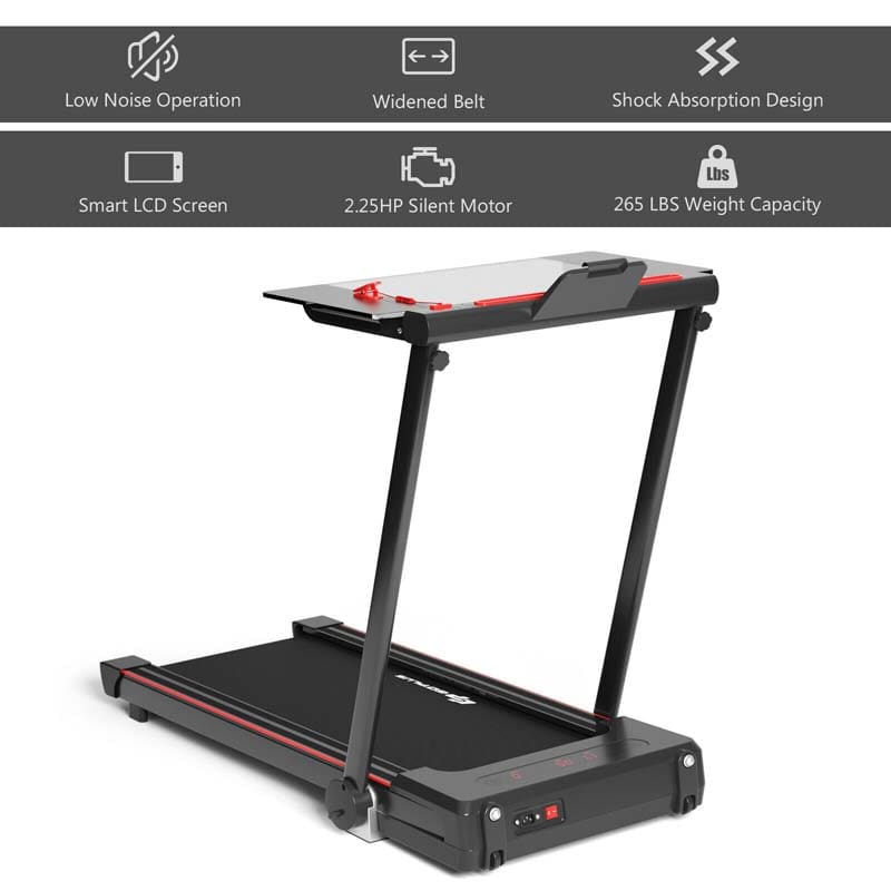 3-in-1 Folding Treadmill with Large Desk, 2.25HP Under Desk Treadmill, Workout Running Machine for Home Gym Office with LCD Speakers