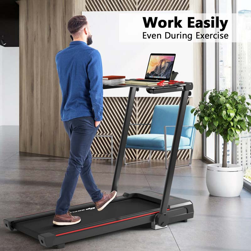 3-in-1 Folding Treadmill with Large Desk, 2.25HP Under Desk Treadmill, Workout Running Machine for Home Gym Office with LCD Speakers