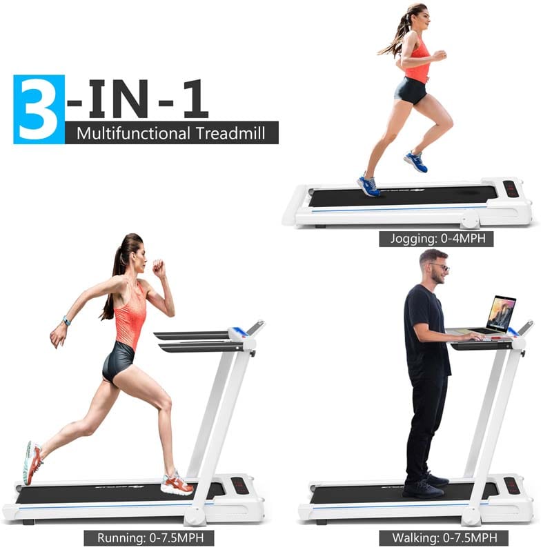 3-in-1 Folding Treadmill with Large Desk, 2.25HP Under Desk Treadmill, Workout Running Machine for Home Gym Office with LCD Speakers