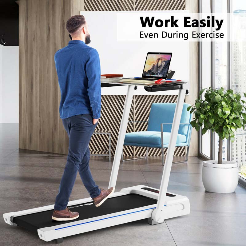 3-in-1 Folding Treadmill with Large Desk, 2.25HP Under Desk Treadmill, Workout Running Machine for Home Gym Office with LCD Speakers