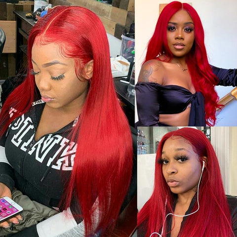 Alibonnie Hair Colored Red Straight Human Hair Wigs