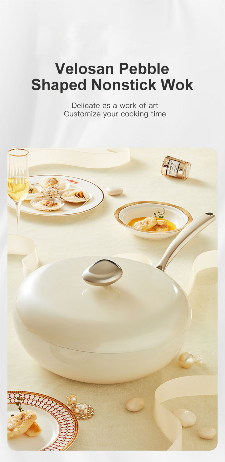 Velosan Pebble Series 8Pcs Ceramic Nonstick Cookware Set