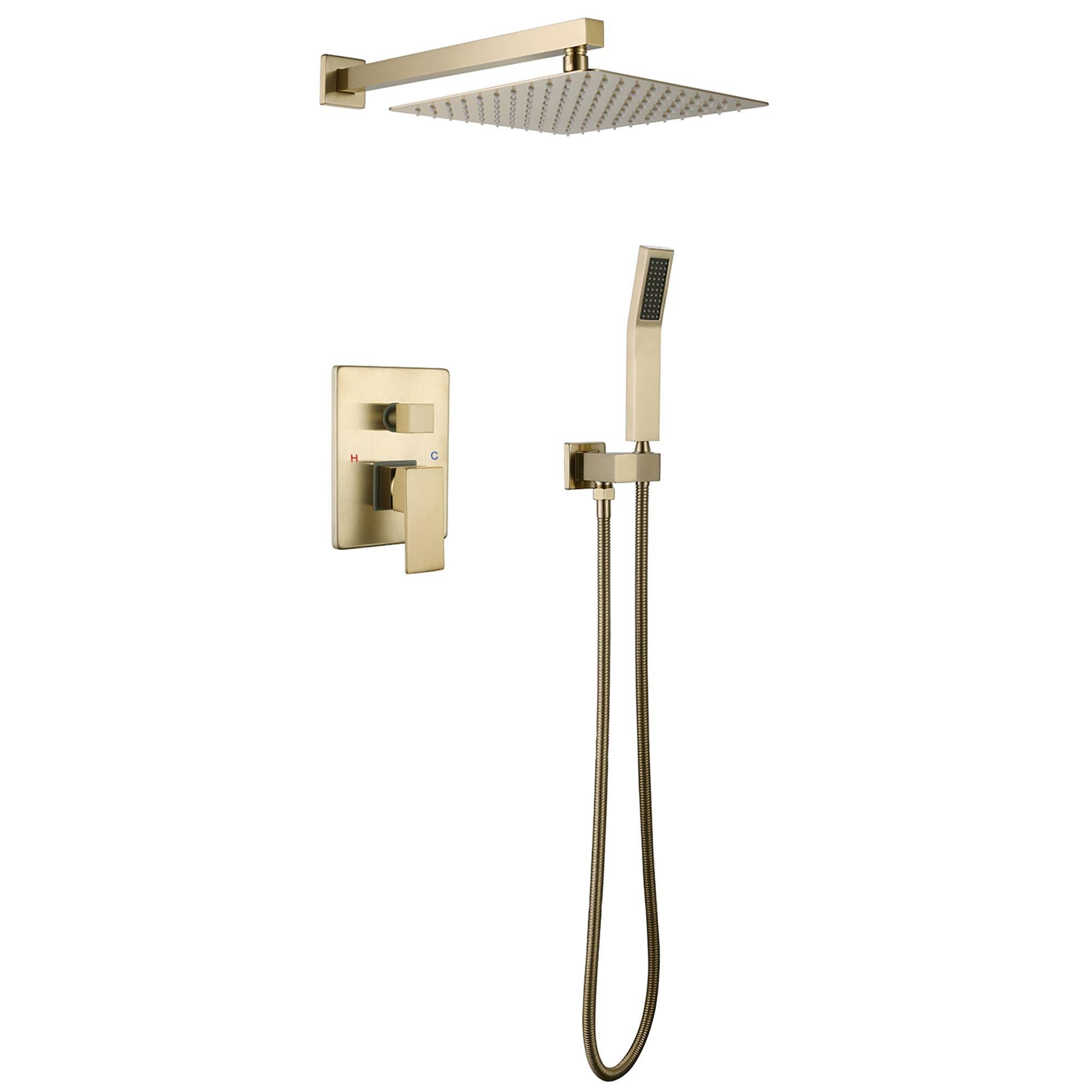 1-Handle 2-Spray Rain Shower Faucet and Hand Shower Combo Kit in Brushed Gold (Valve Included)