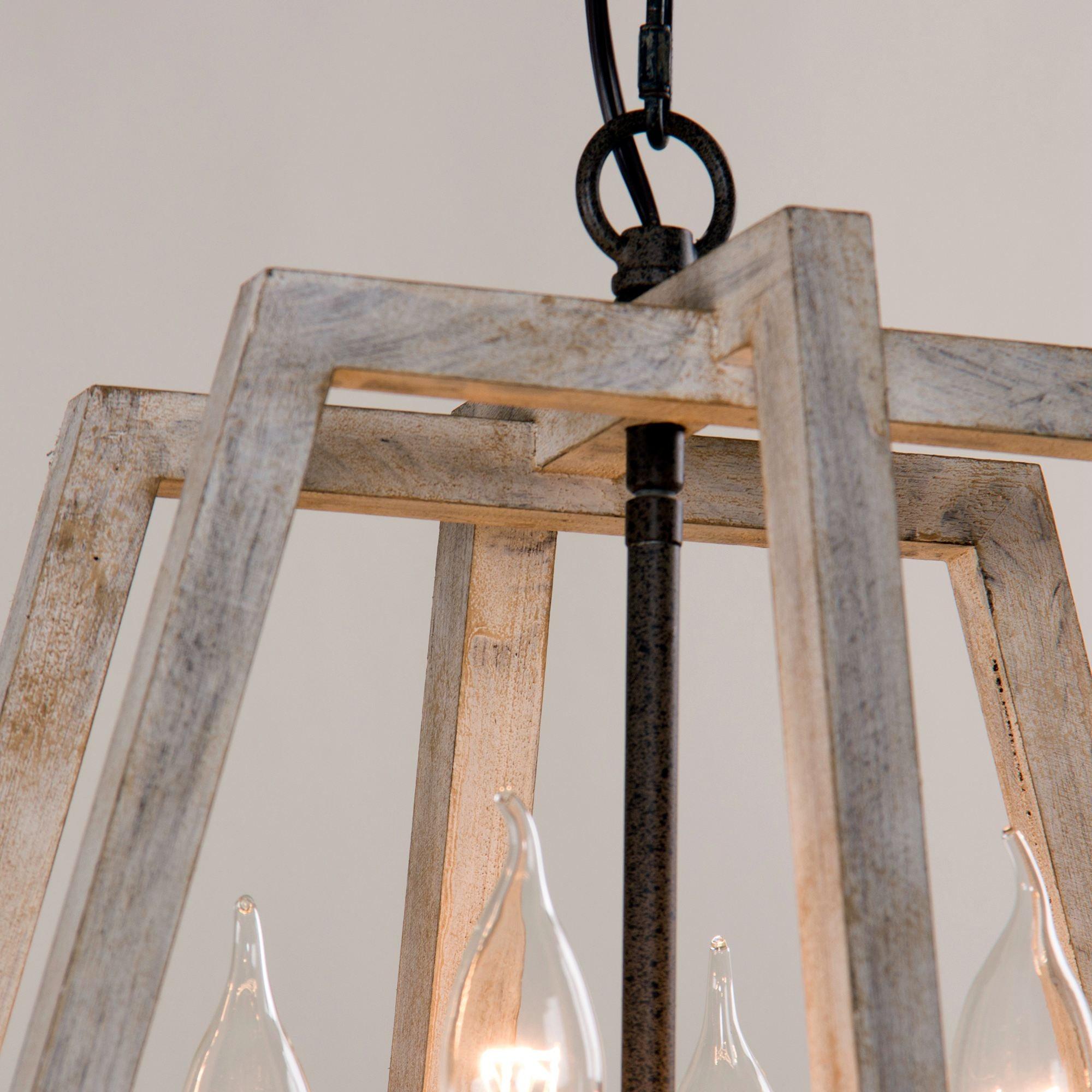 4-Light Wooden Rustic Lantern Pendant LED