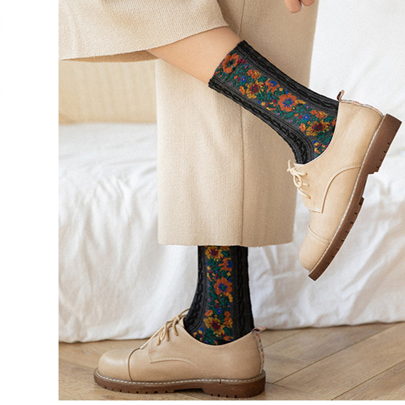 Chaussettes vintage à broderie florale (5 paires)