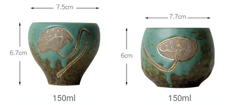 Art Tea Cup JianZhan Tenmoku Tea Cup Green lotus