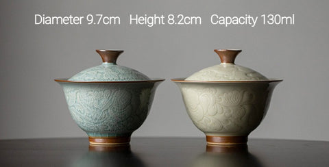 Art Tea Cup JianZhan Tenmoku Gai Wan Peony