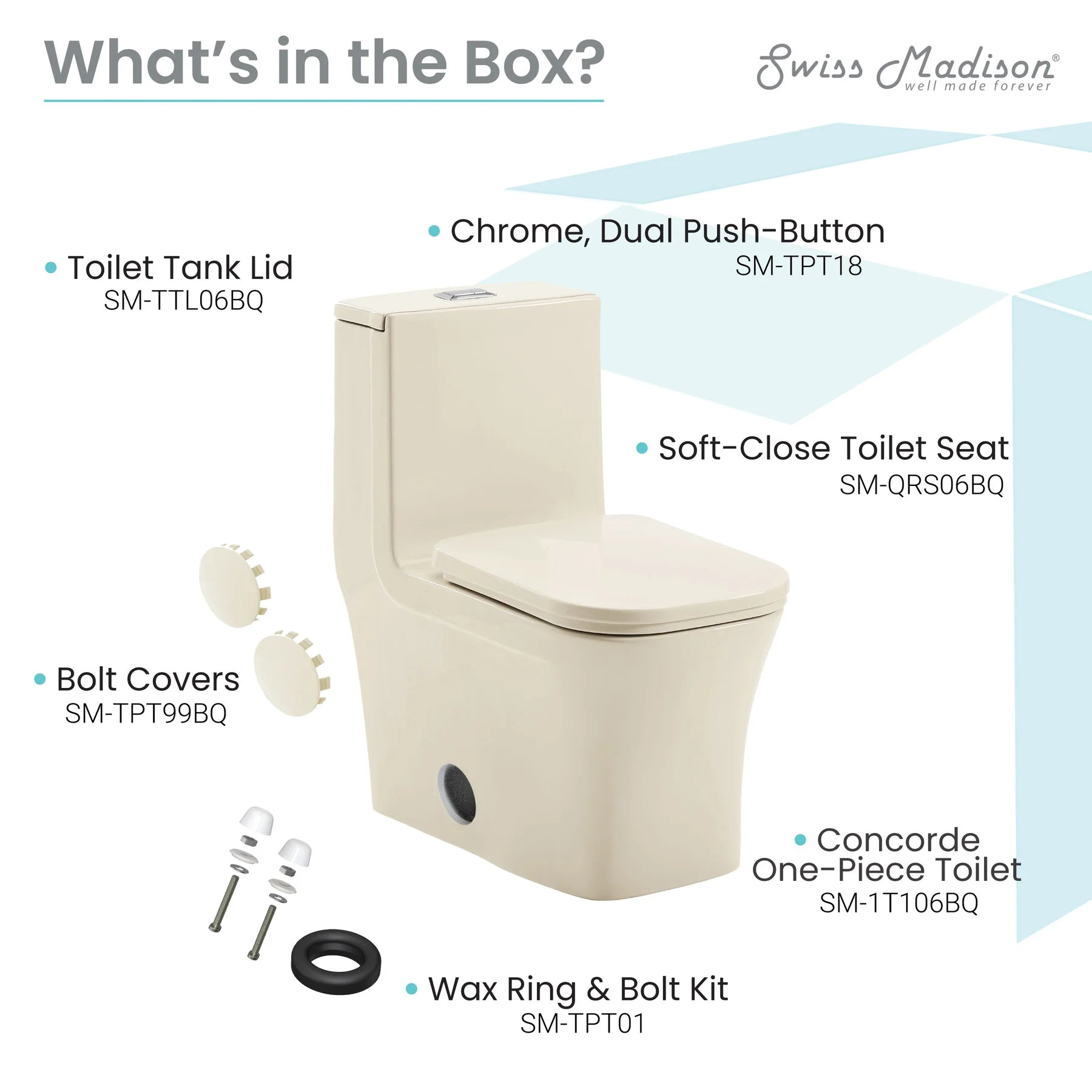 Swiss Madison Concorde One-Piece Square Toilet Dual-Flush 1.1/1.6 gpf in Bisque - SM-1T106BQ