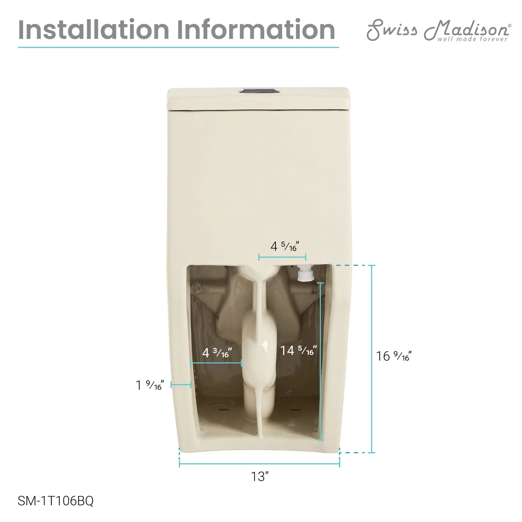 Swiss Madison Concorde One-Piece Square Toilet Dual-Flush 1.1/1.6 gpf in Bisque - SM-1T106BQ