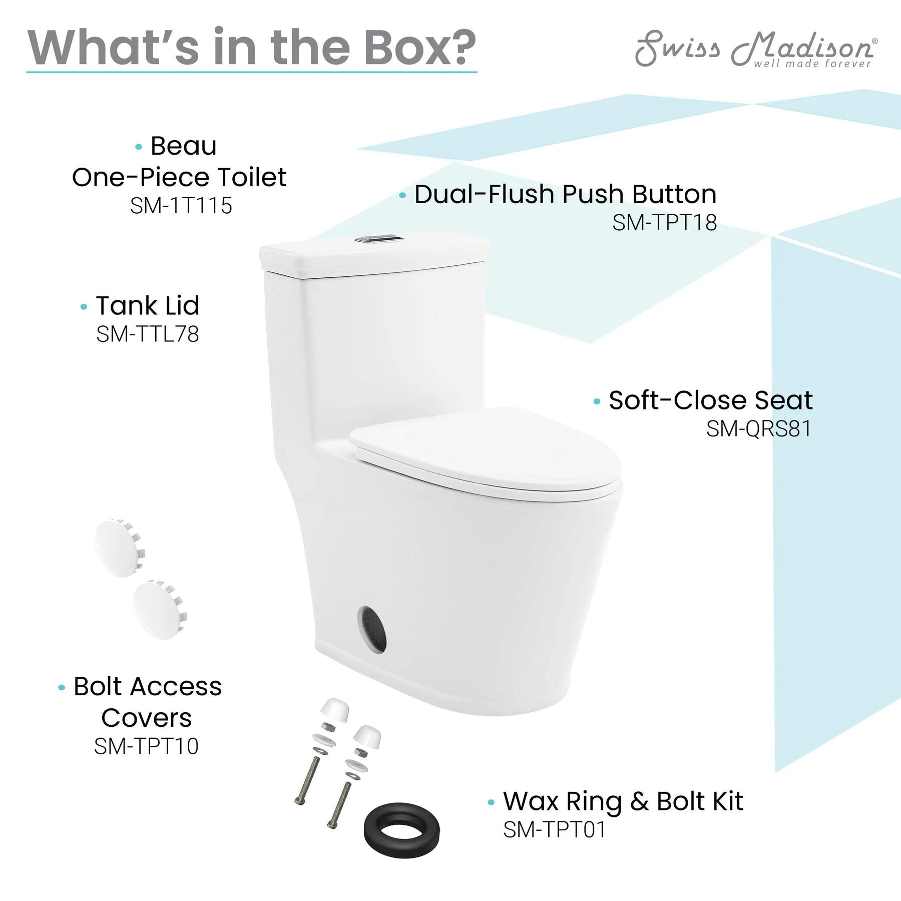 Swiss Madison Beau ?One-Piece Elongated Toilet Vortex? Dual-Flush 1.1/1.6 gpf - SM-1T115