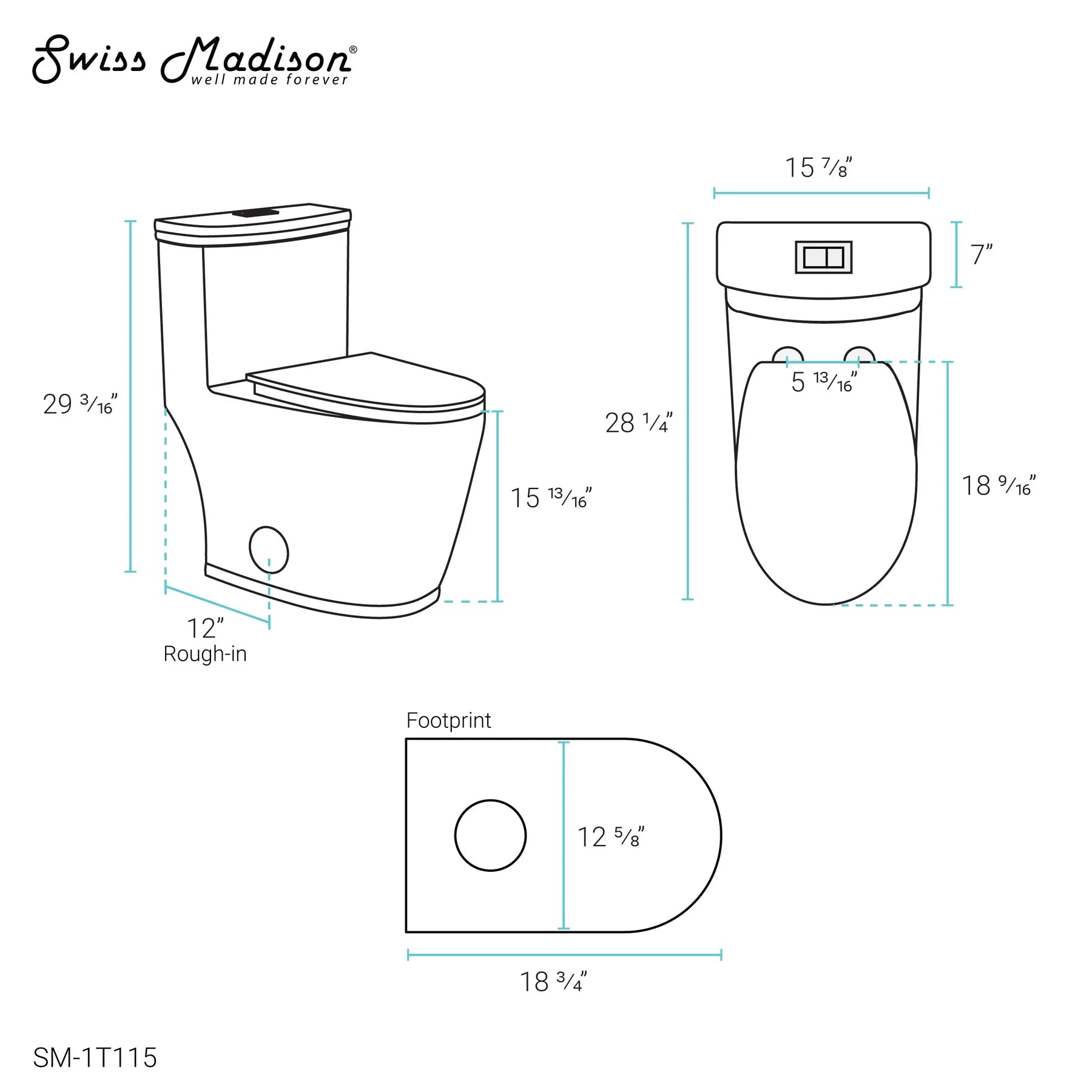 Swiss Madison Beau ?One-Piece Elongated Toilet Vortex? Dual-Flush 1.1/1.6 gpf - SM-1T115