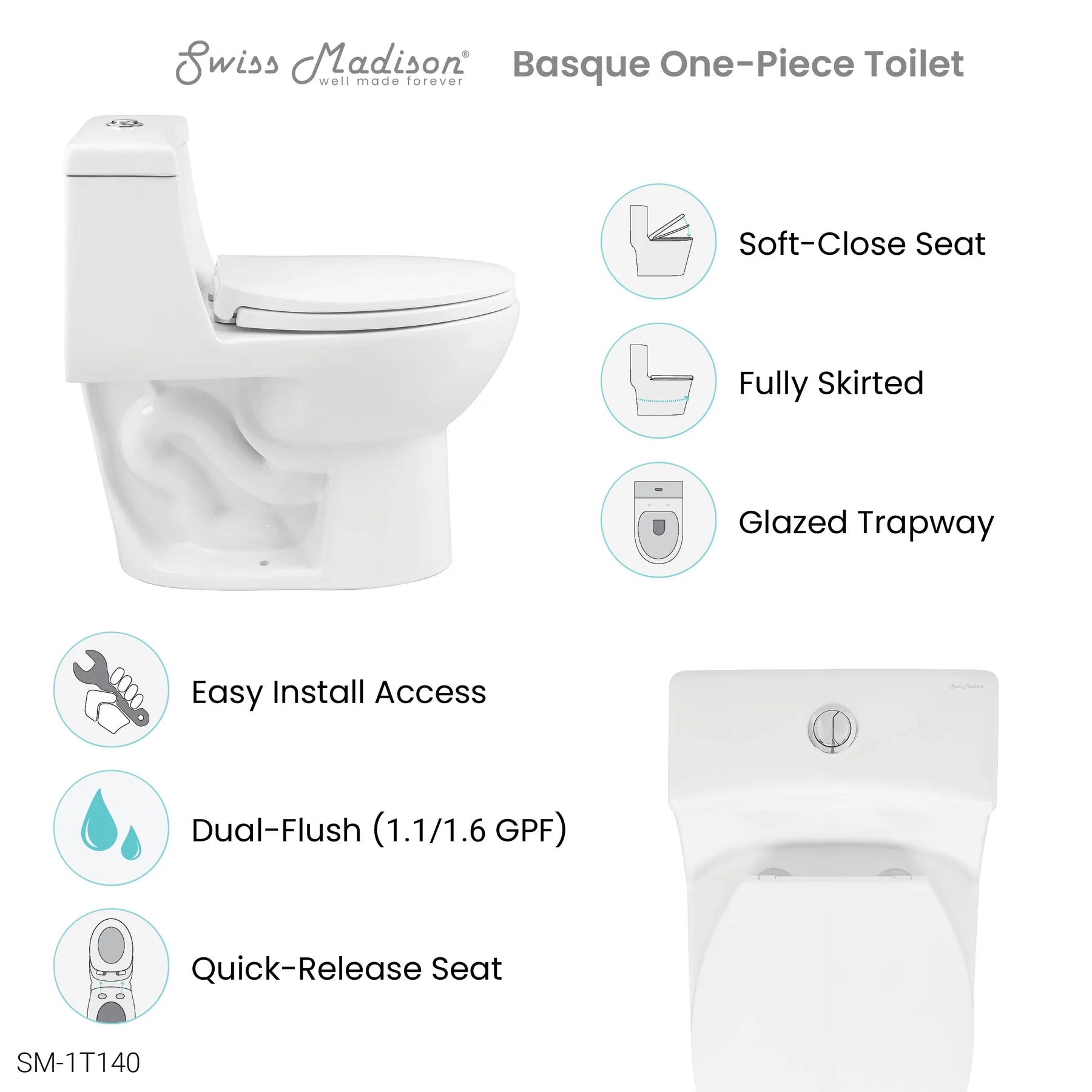 Swiss Madison Basque One-Piece Elongated Toilet Dual-Flush 1.1/1.6 gpf 3-Pack - SM-1T140-3