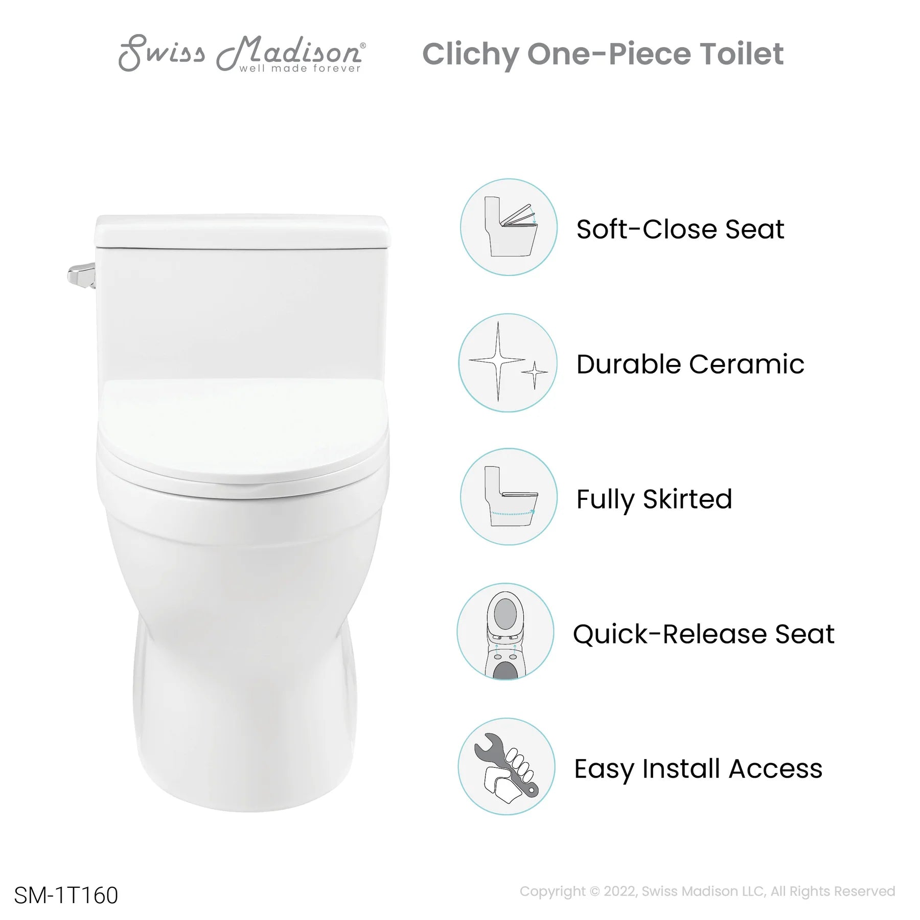 Swiss Madison Clichy One-Piece Elongated Toilet Side Flush 1.28 gpf - SM-1T160