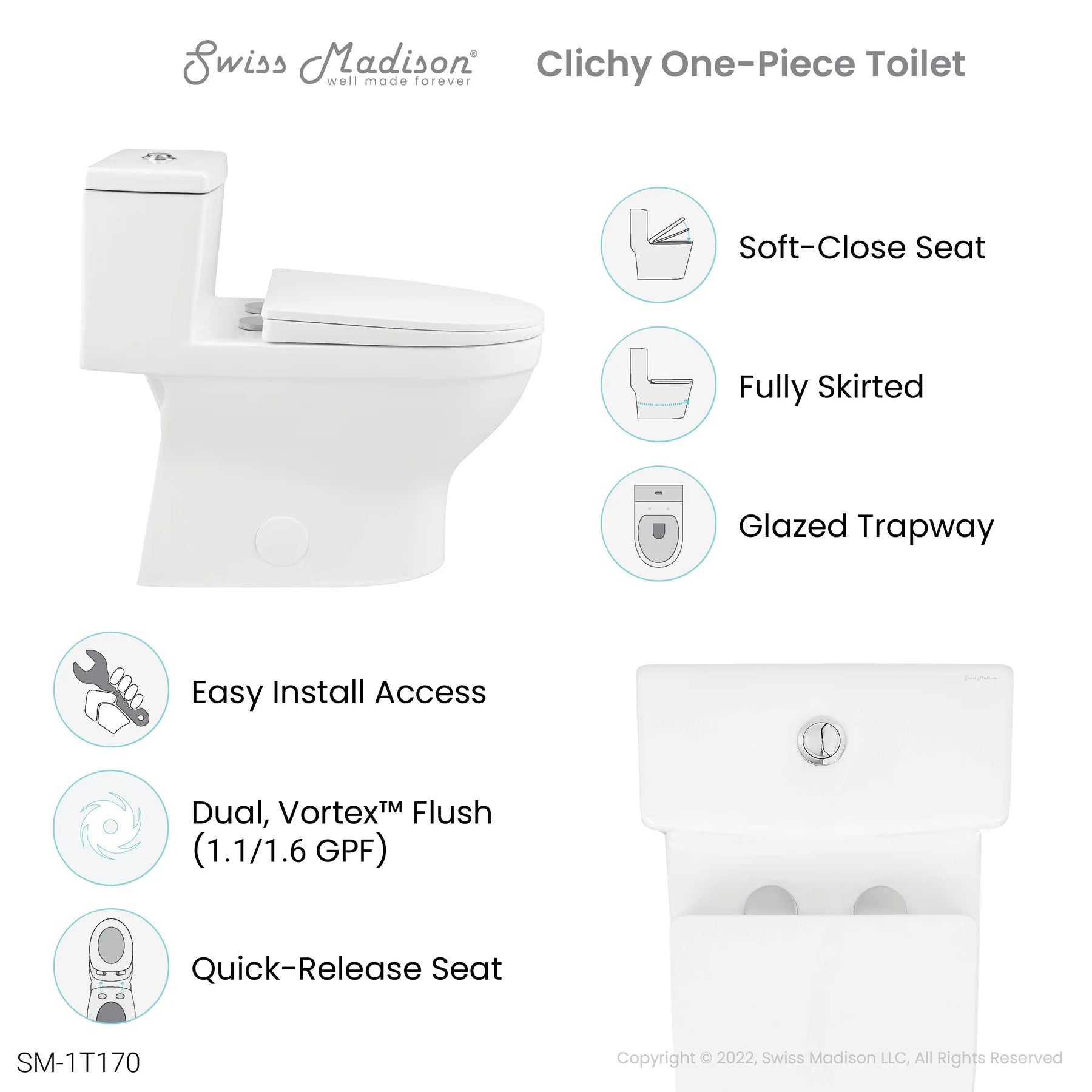 Swiss Madison Clichy One-Piece Elongated Toilet Dual-Flush 1.1/1.6 gpf - SM-1T170