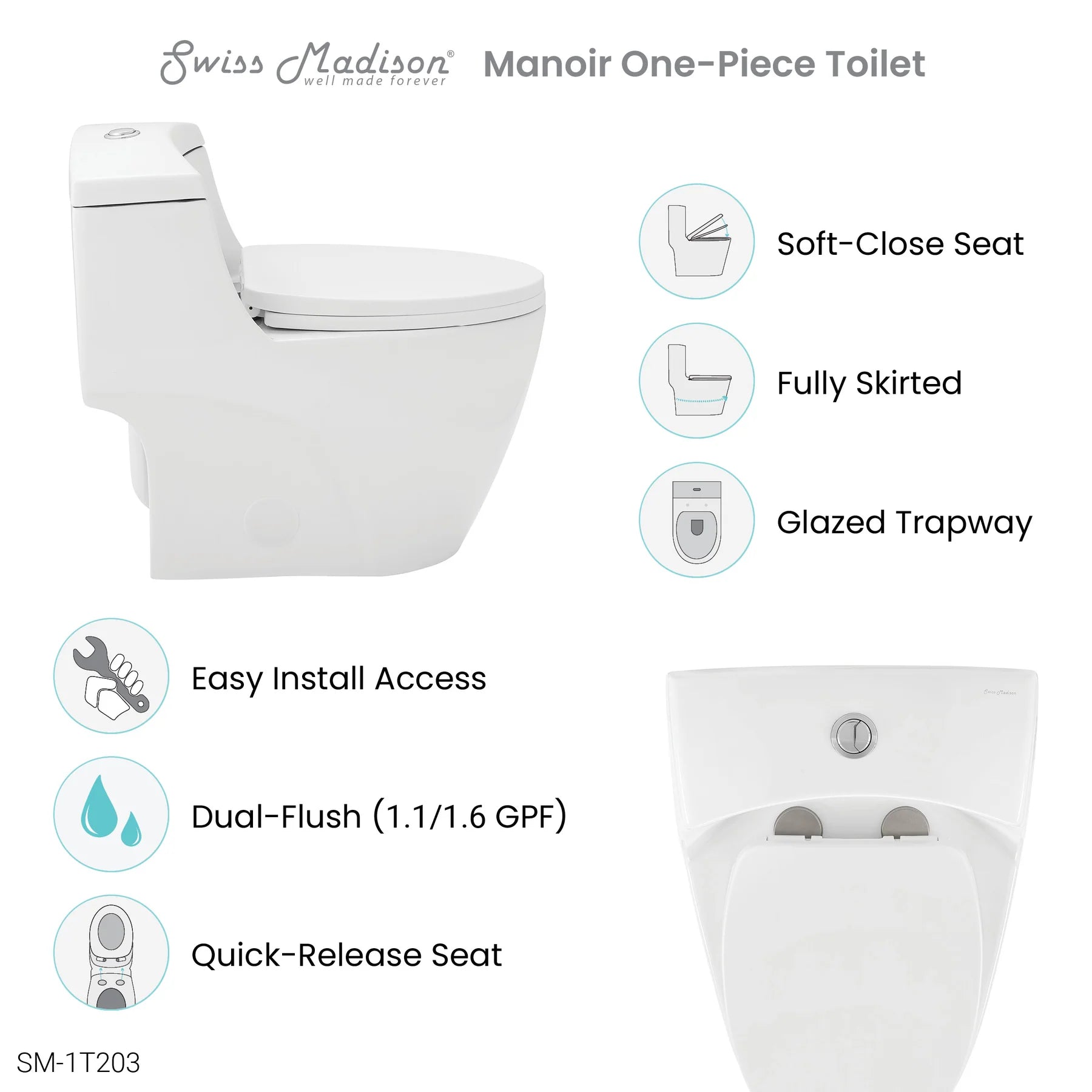 Swiss Madison Manoir One-Piece Elongated Toilet ?Dual-Flush? 1.1/1.6gpf - SM-1T203